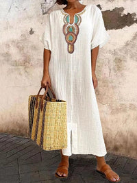 Damen Besticktes Boho Ibiza Kleid | Midi – Weiß