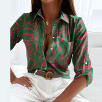 Grace Elegant Bluse | Frühling bedruckte Langarm Damenbluse – Grün
