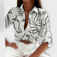 Lorena – Hemdbluse mit grafischem Print und Retro-Flair – Skizze