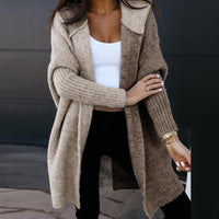 Offene Damen Strickjacke Mit Kragen | Langer Cardigan Stil – Braun