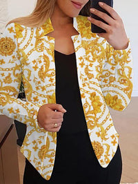 Heidi-Mode | Damen Blazer Lässig Gedruckt Lange Ärmel Kleine Blazer – Orange