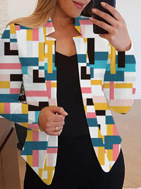 Heidi-Mode | Damen Blazer Lässig Gedruckt Lange Ärmel Kleine Blazer – Blau_Rot