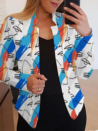 Heidi-Mode | Damen Blazer Lässig Gedruckt Lange Ärmel Kleine Blazer – Blau