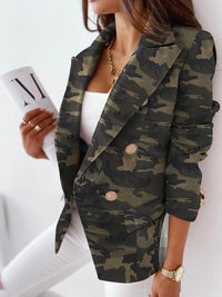 Heidi-Mode | Damen Blazer Gedruckt Revers Doppelbreasted Langarm Blazer – Grün