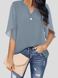 Heidi-Mode | Frauen Blusen Lässig V-Ausschnitt Kurzarm Chiffon Bluse – Grau