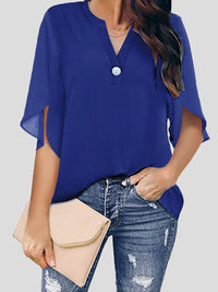 Heidi-Mode | Frauen Blusen Lässig V-Ausschnitt Kurzarm Chiffon Bluse – Blau