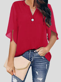 Heidi-Mode | Frauen Blusen Lässig V-Ausschnitt Kurzarm Chiffon Bluse – Rot