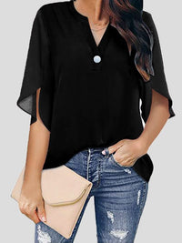 Heidi-Mode | Frauen Blusen Lässig V-Ausschnitt Kurzarm Chiffon Bluse – Schwarz