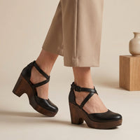 Edith | Damen Plattform Heels Blockabsatz Riemen Elegant Festlich – Schwarz