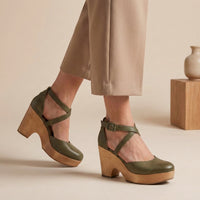 Edith | Damen Plattform Heels Blockabsatz Riemen Elegant Festlich – Grün