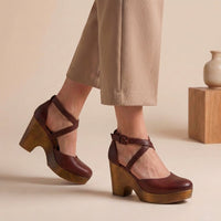 Edith | Damen Plattform Heels Blockabsatz Riemen Elegant Festlich – Rot