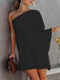 Heidi-Mode | Frauen Kleider Gradient Ein Schulter Lässig Kleid – Schwarz