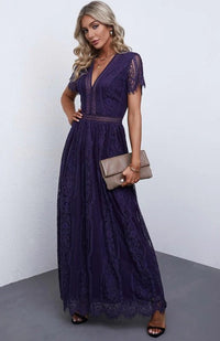 Maxikleid ohne Ärmel mit Spitzen-Details für Damen | Ideal für formelle Anlässe – Lila