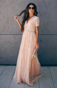 Maxikleid ohne Ärmel mit Spitzen-Details für Damen | Ideal für formelle Anlässe – Rosa