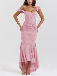 Rosie | Damen-Jacquardkleid mit Spitzenkorsett, Raffungen und Meerjungfrausaum – Rosa