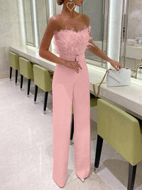Heidi-Mode | Damen Jumpsuits Feder Bandeau Gürtel Jumpsuit – Rosa