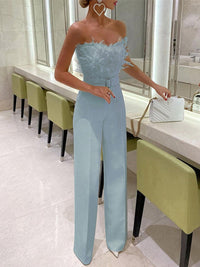 Heidi-Mode | Damen Jumpsuits Feder Bandeau Gürtel Jumpsuit – Blau
