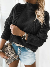 Lerana | Klassischer Strickrollkragenpullover mit Zopfmuster – Noir