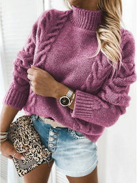 Lerana | Klassischer Strickrollkragenpullover mit Zopfmuster – Violett
