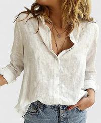Elisa | Damen Bluse V-Ausschnitt Knopf Casual Feminin Leicht Sommer – Weiß