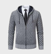 Xsander | Einfache Argyle Jacke mit Kapuze und durchgehender Reißverschluss für Herren – M