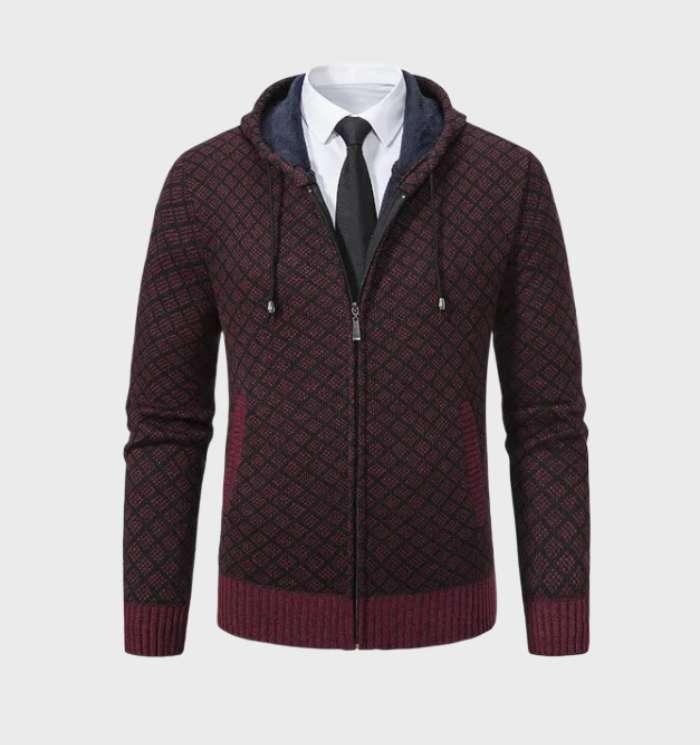 Xsander | Einfache Argyle Jacke mit Kapuze und durchgehender Reißverschluss für Herren