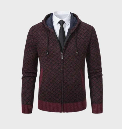 Xsander | Einfache Argyle Jacke mit Kapuze und durchgehender Reißverschluss für Herren