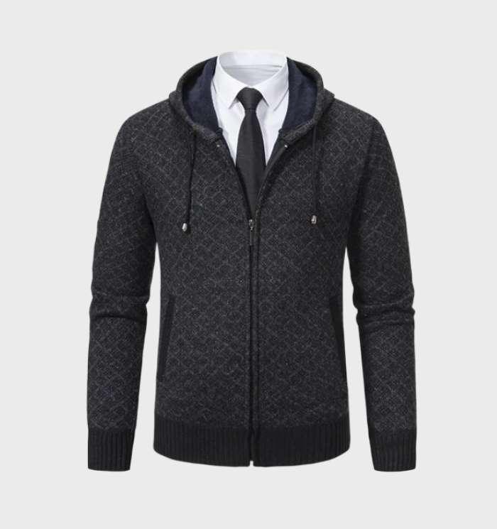 Xsander | Einfache Argyle Jacke mit Kapuze und durchgehender Reißverschluss für Herren