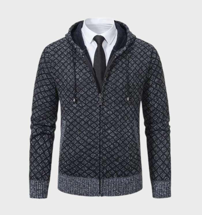 Xsander | Einfache Argyle Jacke mit Kapuze und durchgehender Reißverschluss für Herren