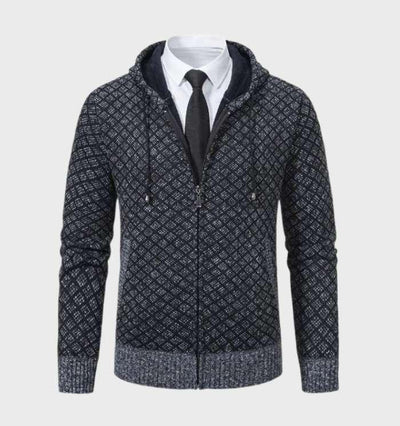 Xsander | Einfache Argyle Jacke mit Kapuze und durchgehender Reißverschluss für Herren