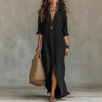 Xandra | Damen Maxi Hemdblusenkleid – Schwarz