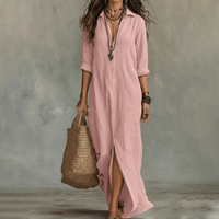 Xandra | Damen Maxi Hemdblusenkleid – Rosa