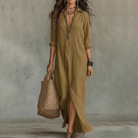 Xandra | Damen Maxi Hemdblusenkleid – Khaki