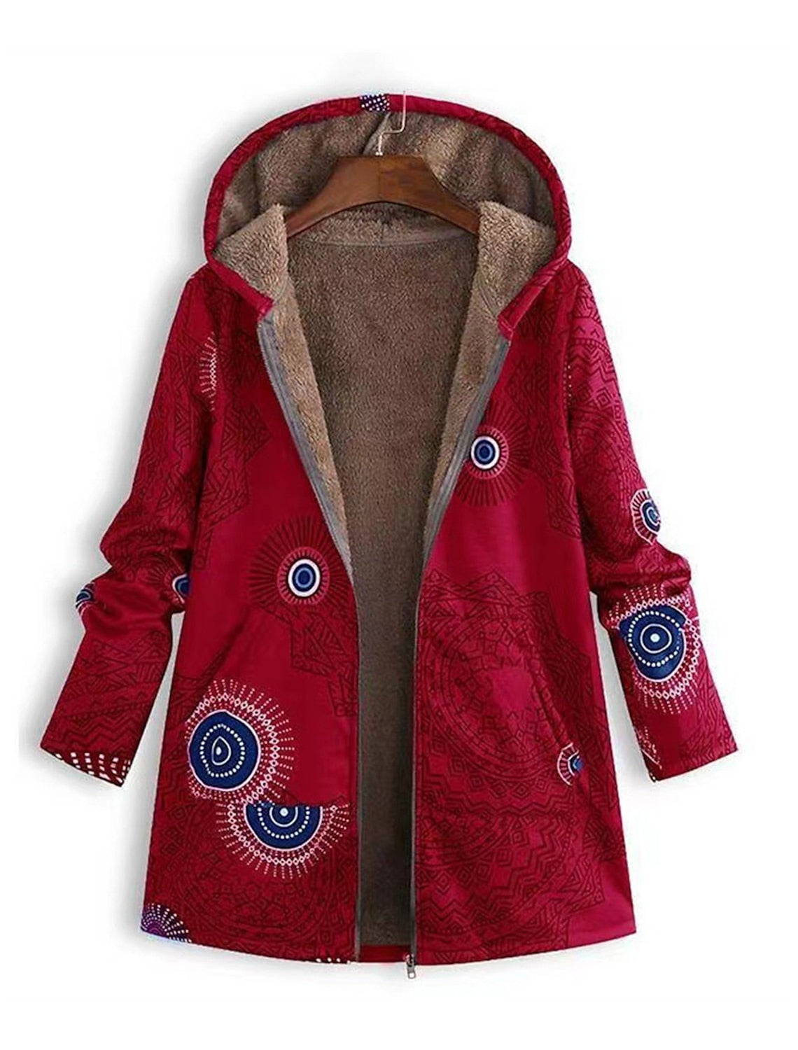 Weich gefütterte Kapuzenjacke für Frauen mit geometrischen Mustern