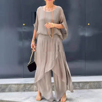 NADIRA - ASYMMETRISCHES BLUSE- UND HOSENSET – Khaki