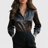 Xiomara | Damen Leopardenmuster Langarm Bluse – Schwarz