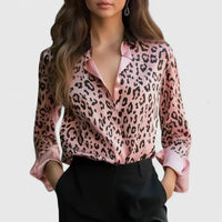 Xiomara | Damen Leopardenmuster Langarm Bluse – Rosa