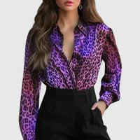 Xiomara | Damen Leopardenmuster Langarm Bluse – Lila