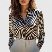 Xiomara | Damen Leopardenmuster Langarm Bluse – Schwarz Weiß