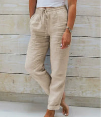 Kayla | Damenhose aus Baumwoll-Leinen mit elastischem Bund – Khaki