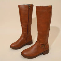 Reigarena | Schicke Damen Mid-Calf Stiefel mit Chunky Heel - Faux Cover, Seitenreißverschluss – Gelbbraun