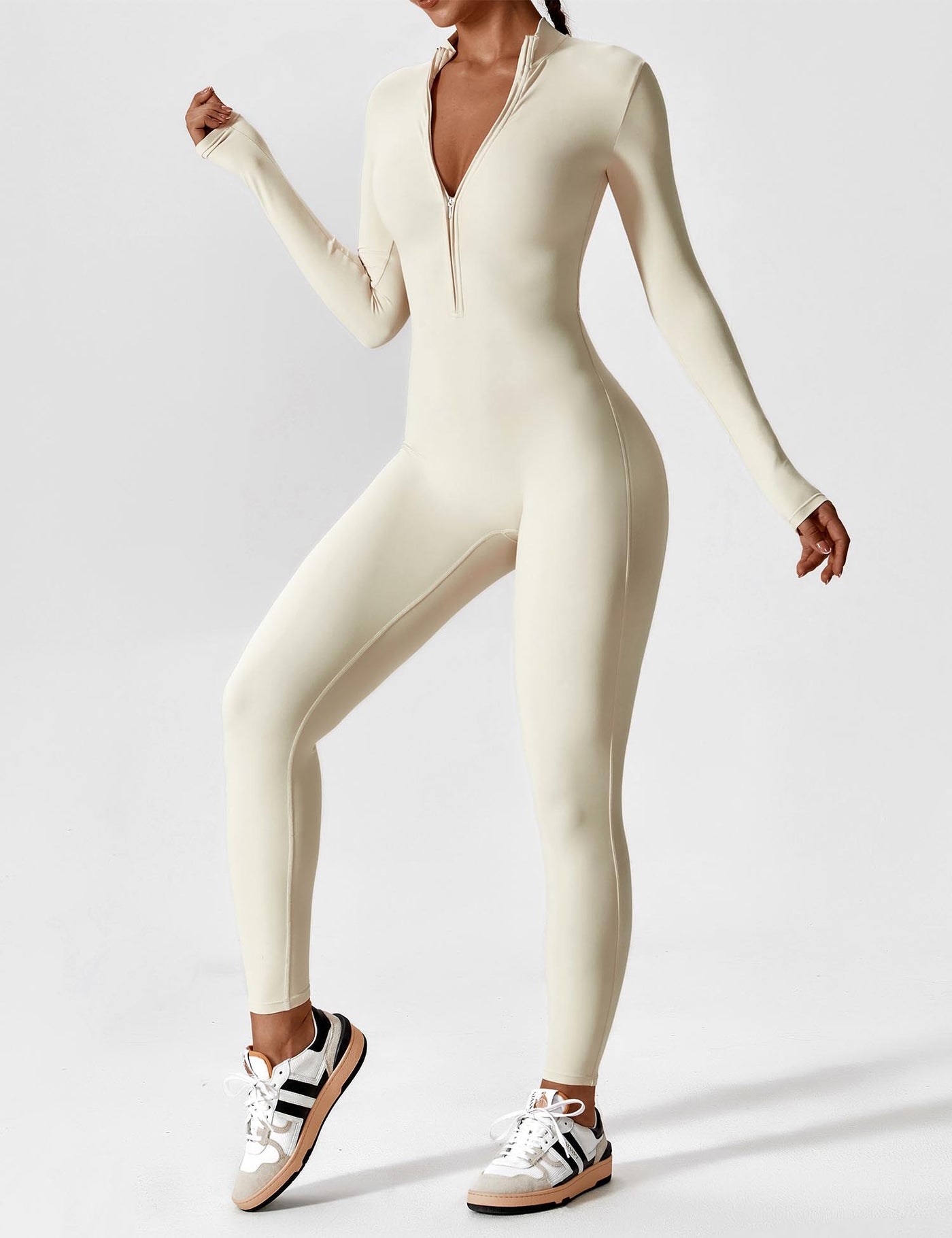 Stefanie - Langarm-Reißverschluss-Jumpsuit