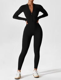 Stefanie - Langarm-Reißverschluss-Jumpsuit – Schwarz