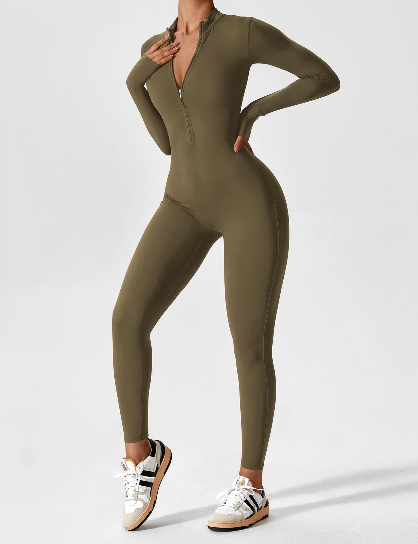 Stefanie - Langarm-Reißverschluss-Jumpsuit