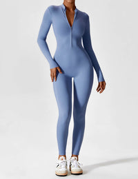 Stefanie - Langarm-Reißverschluss-Jumpsuit – Grau  Blau