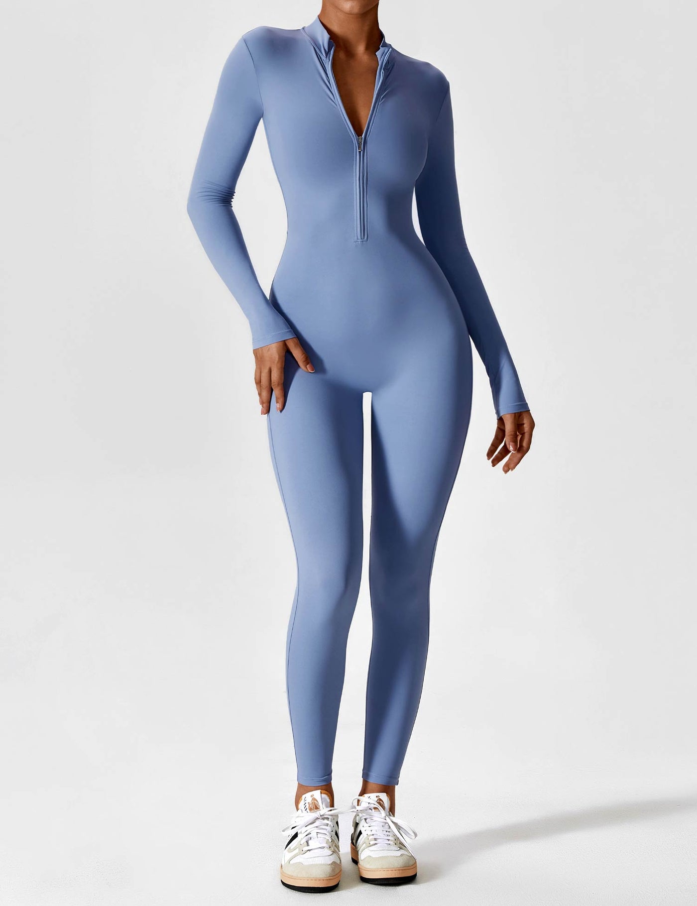 Stefanie - Langarm-Reißverschluss-Jumpsuit