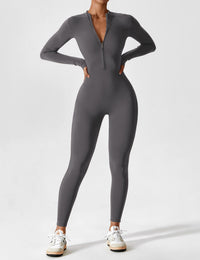 Stefanie - Langarm-Reißverschluss-Jumpsuit – Grau