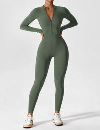 Stefanie - Langarm-Reißverschluss-Jumpsuit – Türkis
