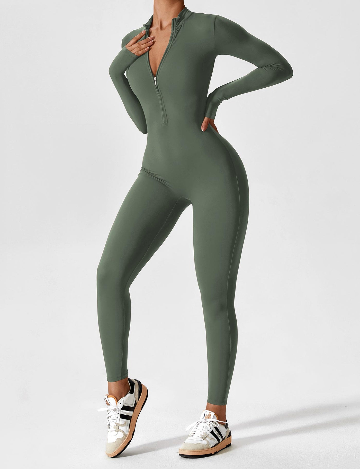 Stefanie - Langarm-Reißverschluss-Jumpsuit