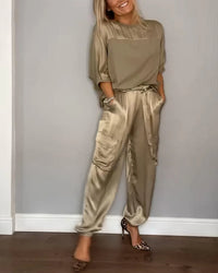 Amelia | Zwei-Teile Set mit Bluse und Cargo-Hose, Chic – Gold